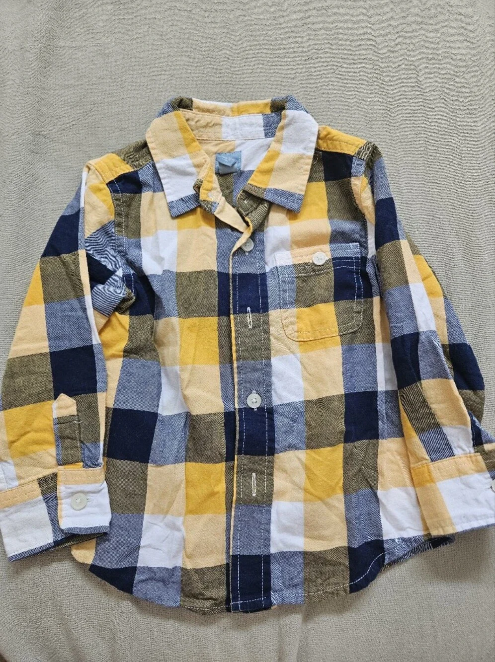 ​BabyGap Toddler Boys Yellow Blue White Plaid Long Sleeve Button-Down Shirt 2 Ye